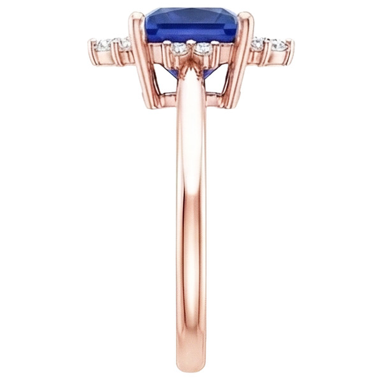 Bague de fiançailles diamant demi halo princesse saphir bleu 5.50 carats