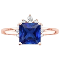 Bague de fiançailles diamant demi halo princesse saphir bleu 5.50 carats