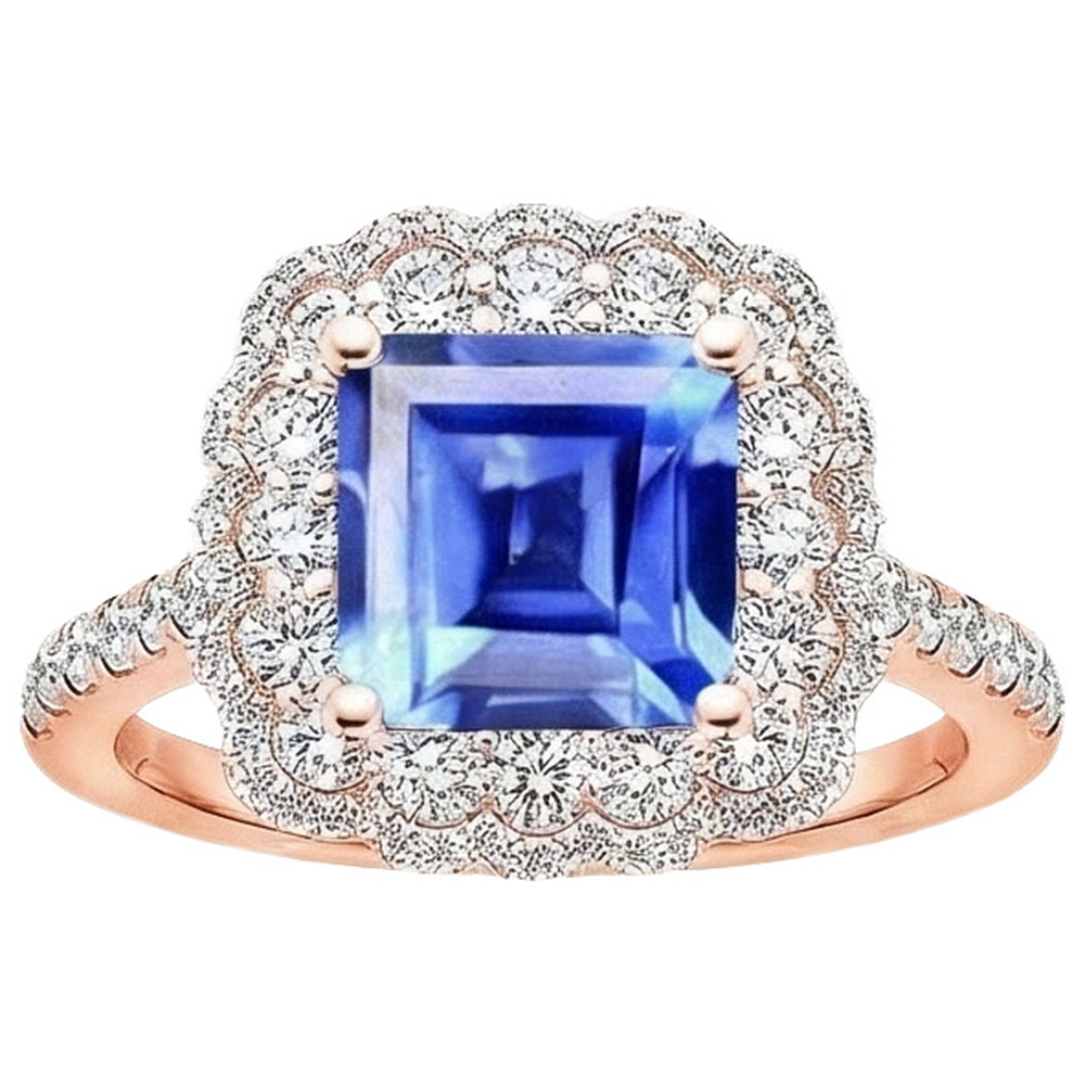 naturel asscher diamant 5carats bague détail rapproché