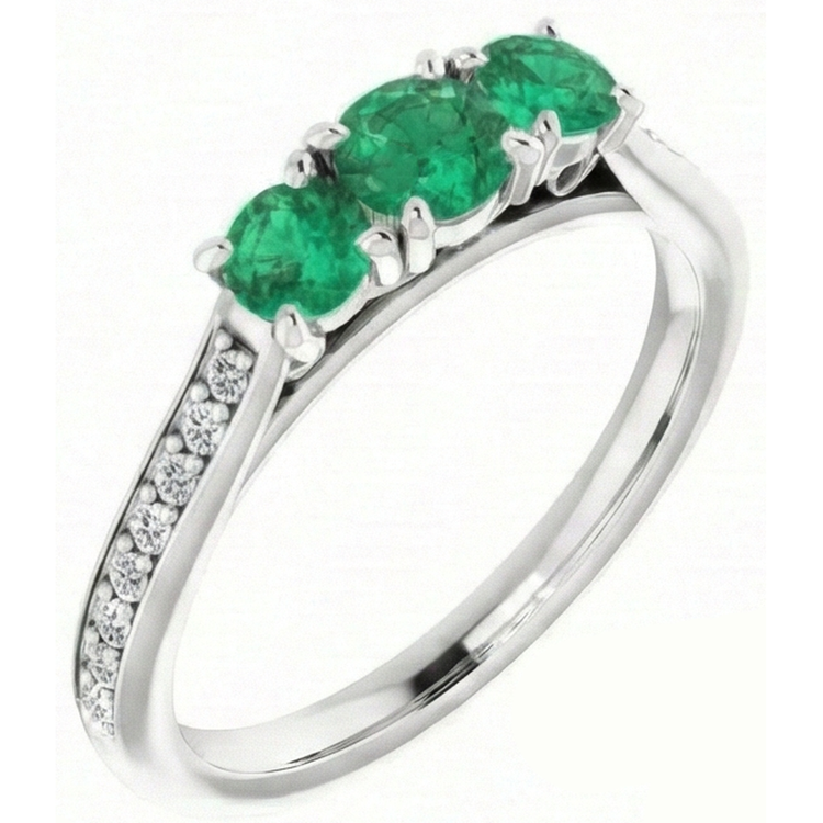 Bague de fiançailles diamant émeraude Vert style trois pierres 1.10 carats