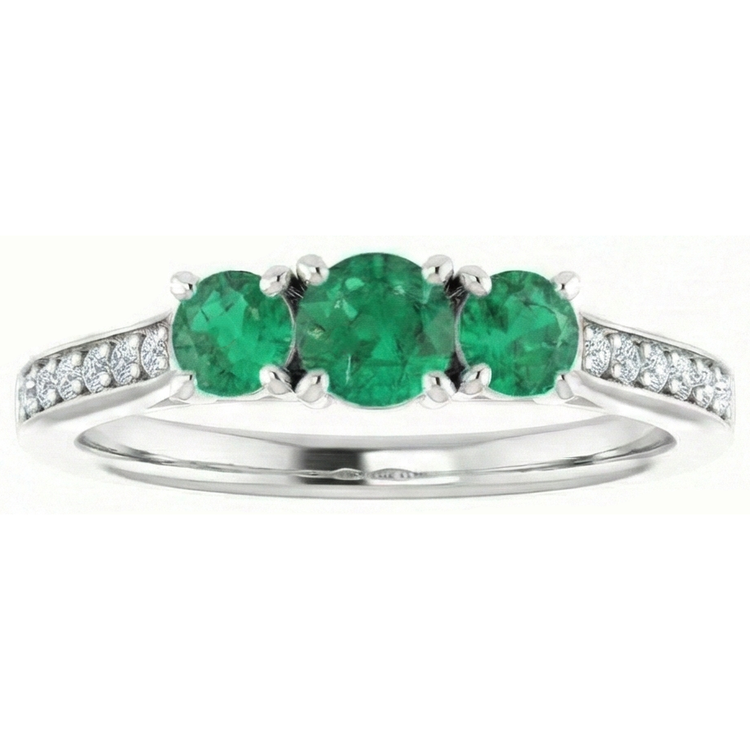 Bague de fiançailles diamant émeraude Vert style trois pierres 1.10 carats
