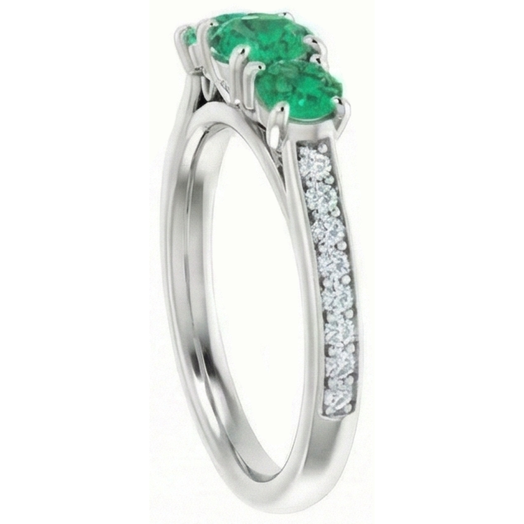 Bague de fiançailles diamant émeraude Vert style trois pierres 1.10 carats