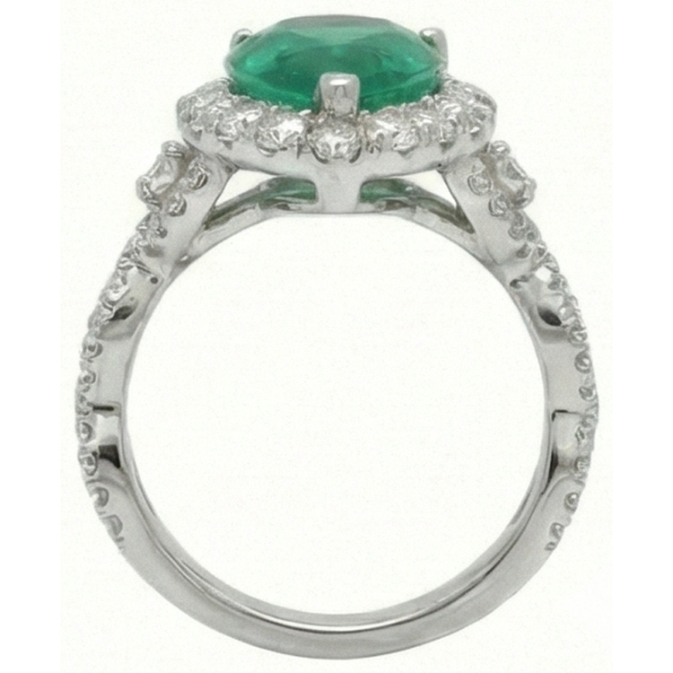 Bague de fiançailles diamant émeraude Vert taille poire 9 carats or blanc 14K