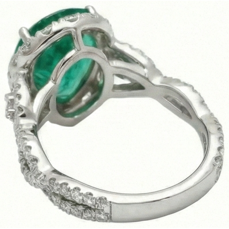 Bague de fiançailles diamant émeraude Vert taille poire 9 carats or blanc 14K