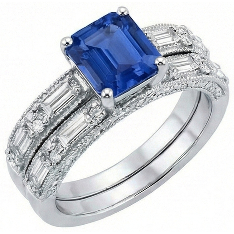 Bague de fiançailles diamant émeraude de style antique sertie de 4.50 carats