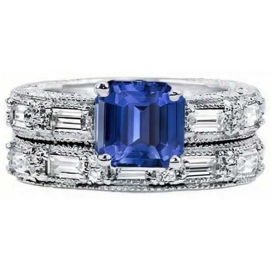 Bague de fiançailles diamant émeraude de style antique sertie de 4.50 carats