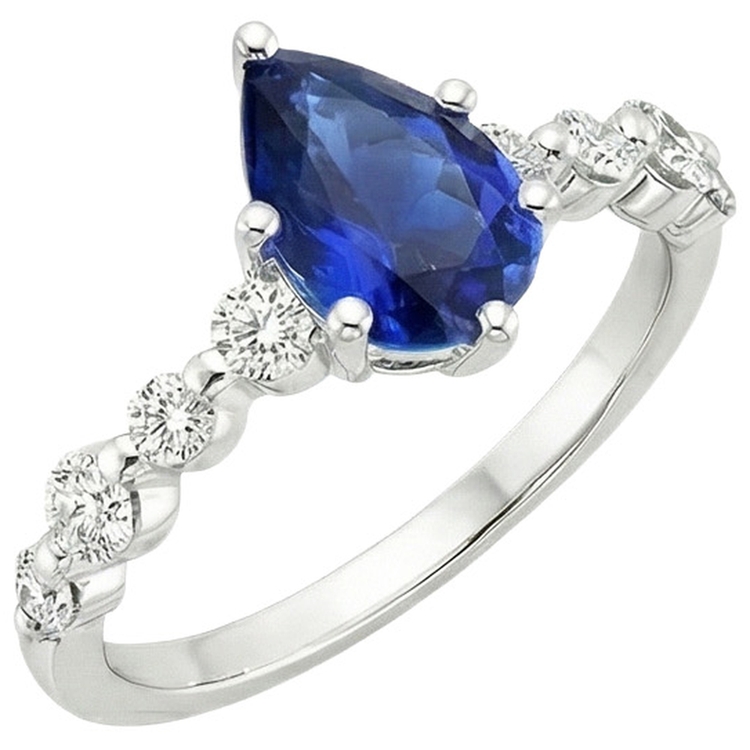 Bague de fiançailles diamant et poire saphir bleu avec accents 6.75 carats