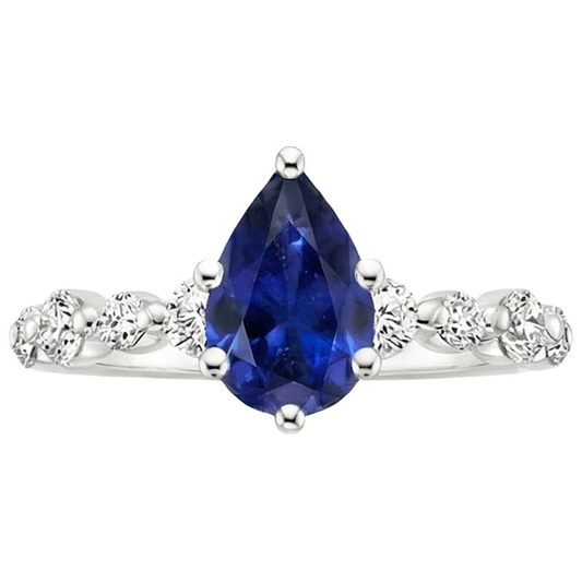 Bague de fiançailles diamant et poire saphir bleu avec accents 6.75 carats