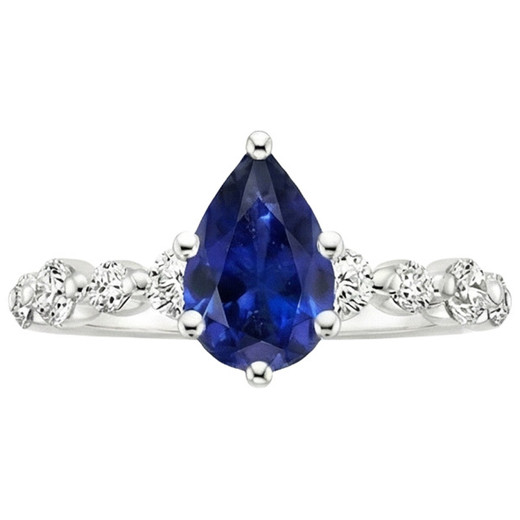 Bague de fiançailles diamant et poire saphir bleu avec accents 6.75 carats