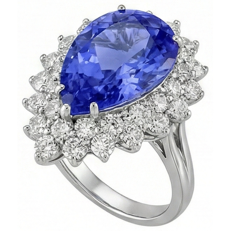 Bague de fiançailles diamant et tanzanite halo poire 5 carats