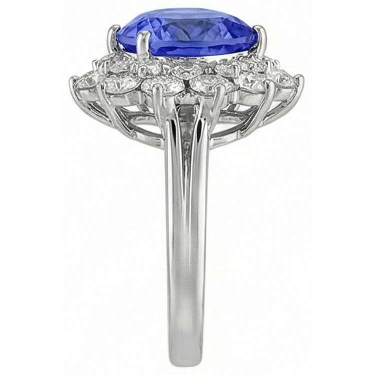 Bague de fiançailles diamant et tanzanite halo poire 5 carats