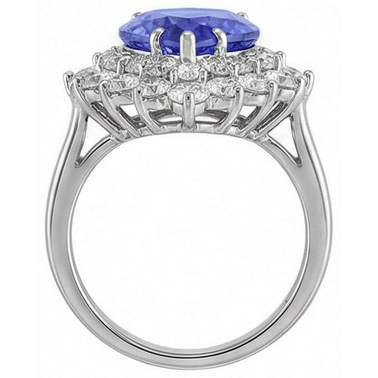 Bague de fiançailles diamant et tanzanite halo poire 5 carats