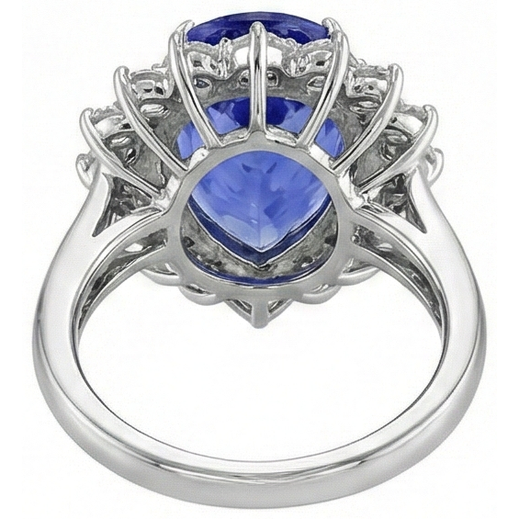 Bague de fiançailles diamant et tanzanite halo poire 5 carats