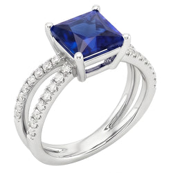Bague de fiançailles diamant femme 6.25 carat saphir bleu Princess Center