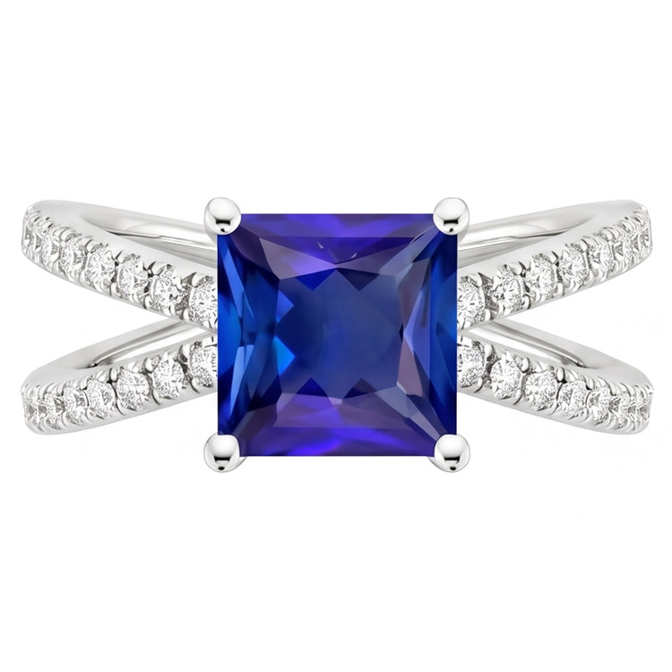 Bague de fiançailles diamant femme 6.25 carat saphir bleu Princess Center