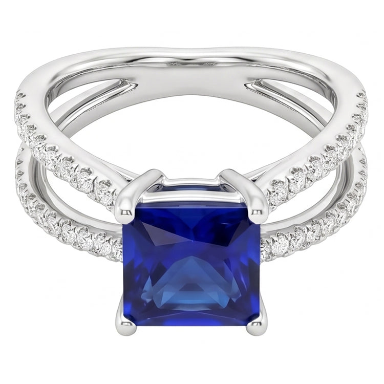 Bague de fiançailles diamant femme 6.25 carat saphir bleu Princess Center