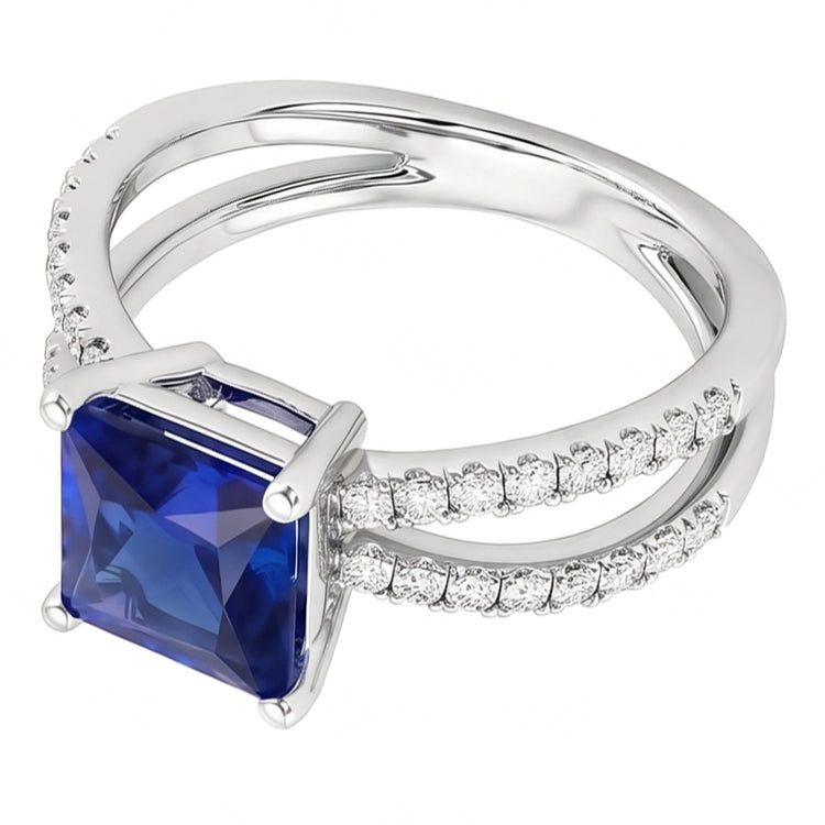 Bague de fiançailles diamant femme 6.25 carat saphir bleu Princess Center