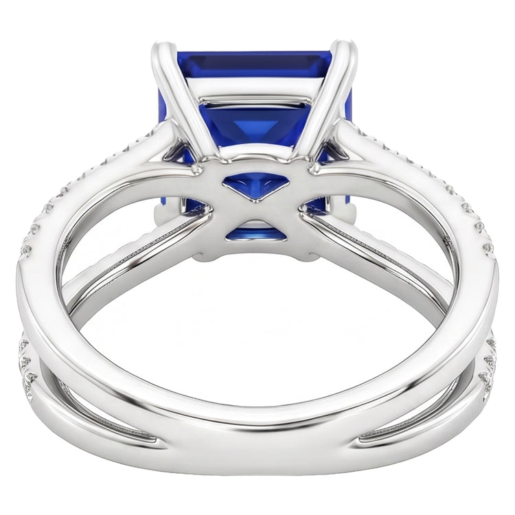Bague de fiançailles diamant femme 6.25 carat saphir bleu Princess Center