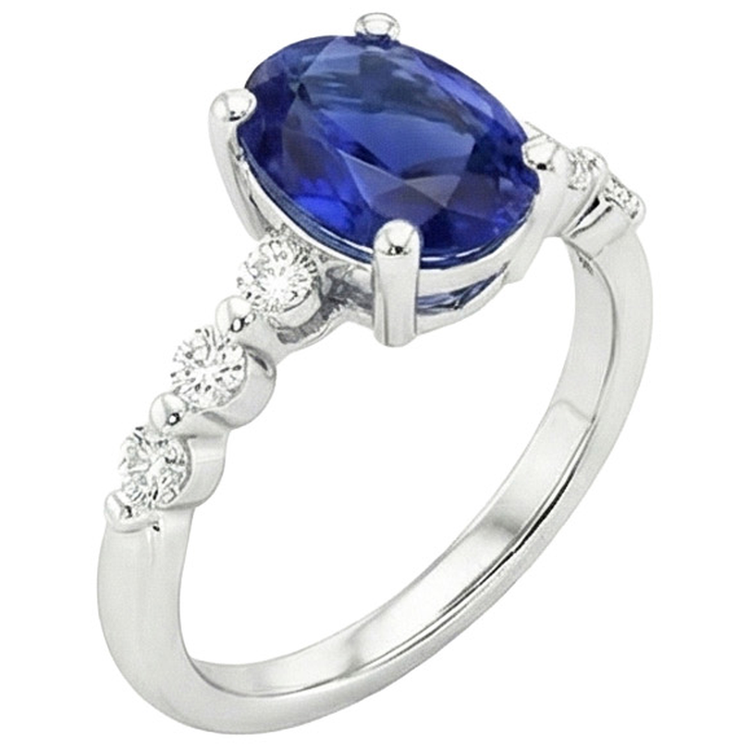naturel oval saphir 4.50carats bague angle de côté