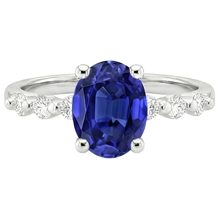 naturel oval saphir 4.50carats bague vue de dessus