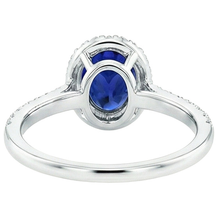Bague de fiançailles diamant ovale halo 5.50 carats saphir de Ceylan accentué