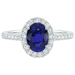 Bague de fiançailles diamant ovale halo 5.50 carats saphir de Ceylan accentué