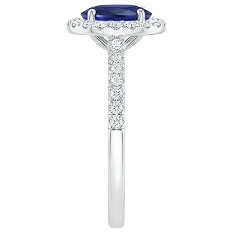 Bague de fiançailles diamant ovale halo 5.50 carats saphir de Ceylan accentué