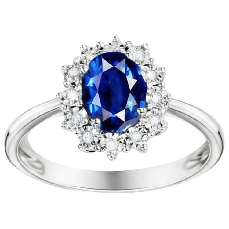 Bague de fiançailles diamant ovale halo saphir du Sri Lanka 4 carats dames