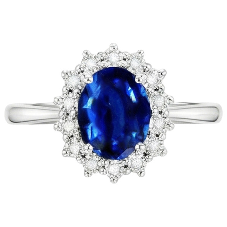 Bague de fiançailles diamant ovale halo saphir du Sri Lanka 4 carats dames