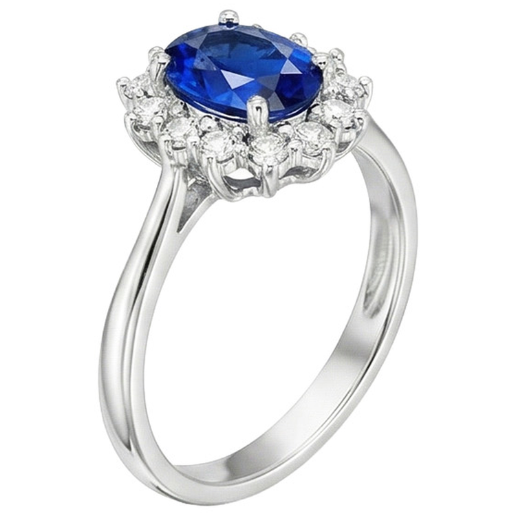 Bague de fiançailles diamant ovale halo saphir du Sri Lanka 4 carats dames