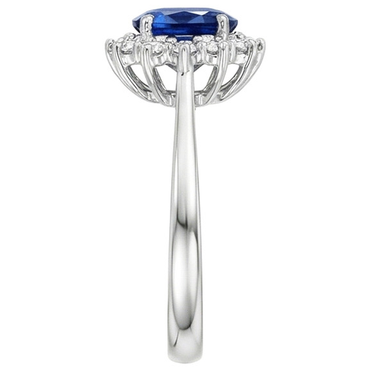 Bague de fiançailles diamant ovale halo saphir du Sri Lanka 4 carats dames