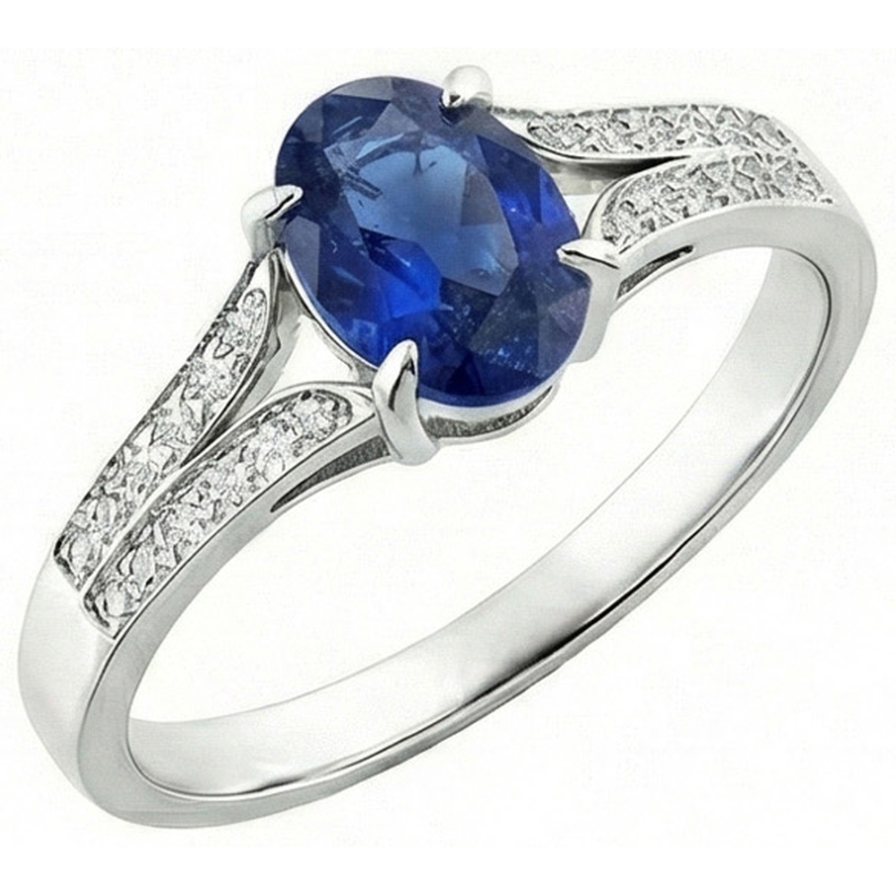 naturel oval saphir 3.50carats bague angle de côté