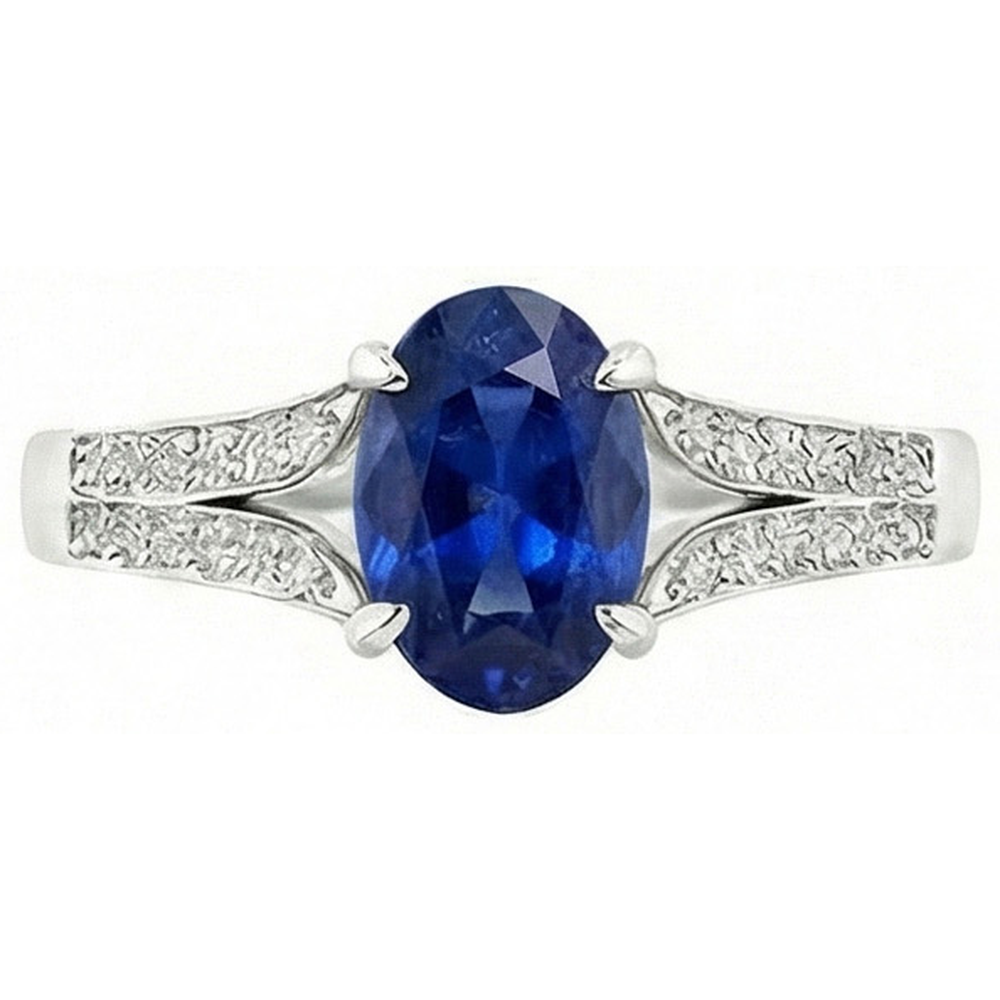 naturel oval saphir 3.50carats bague vue de face
