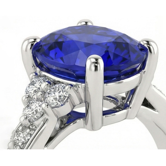 naturel oval saphir 3.50carats bague angle de côté