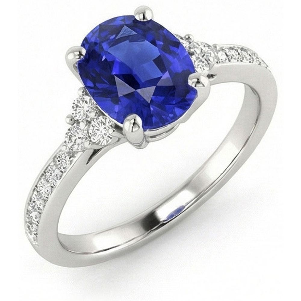 naturel oval saphir 3.50carats bague détail rapproché