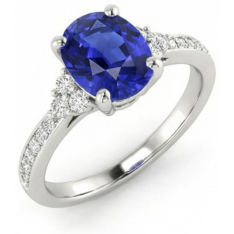 naturel oval saphir 3.50carats bague détail rapproché