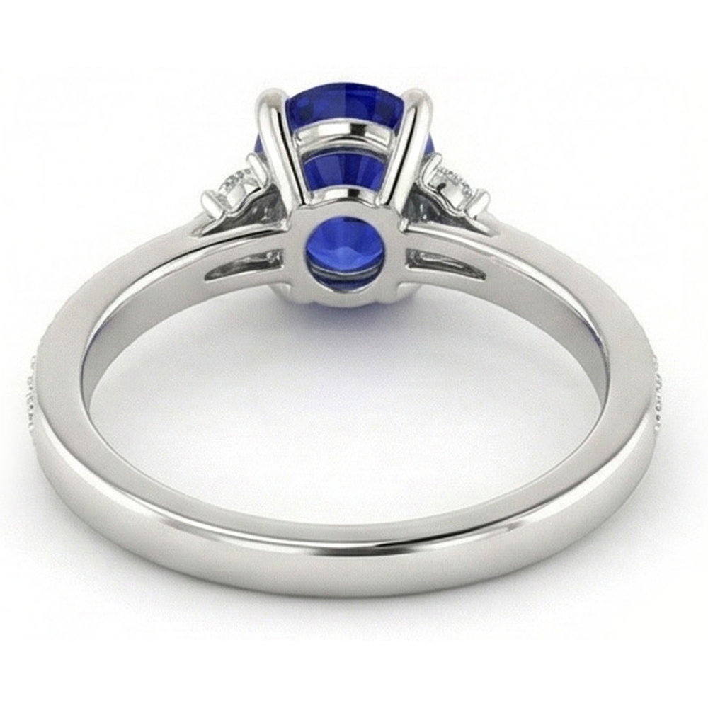 naturel oval saphir 3.50carats bague vue de profil