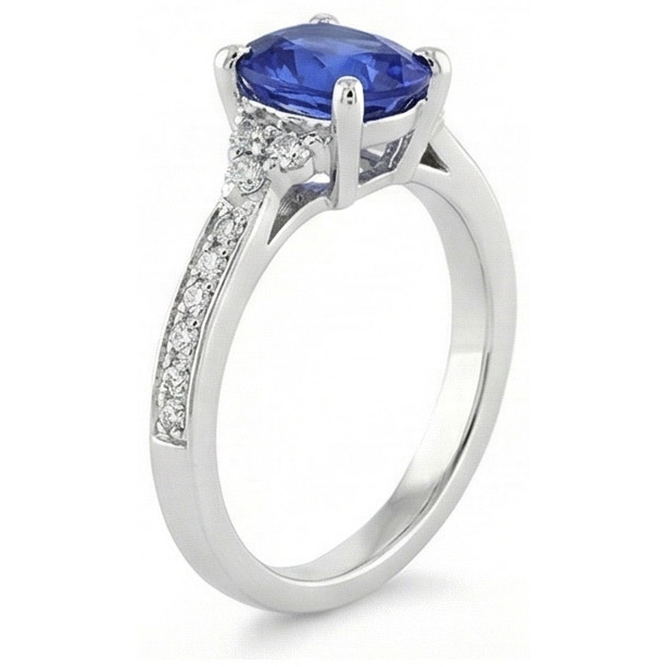 naturel oval saphir 3.50carats bague avec accents diamants