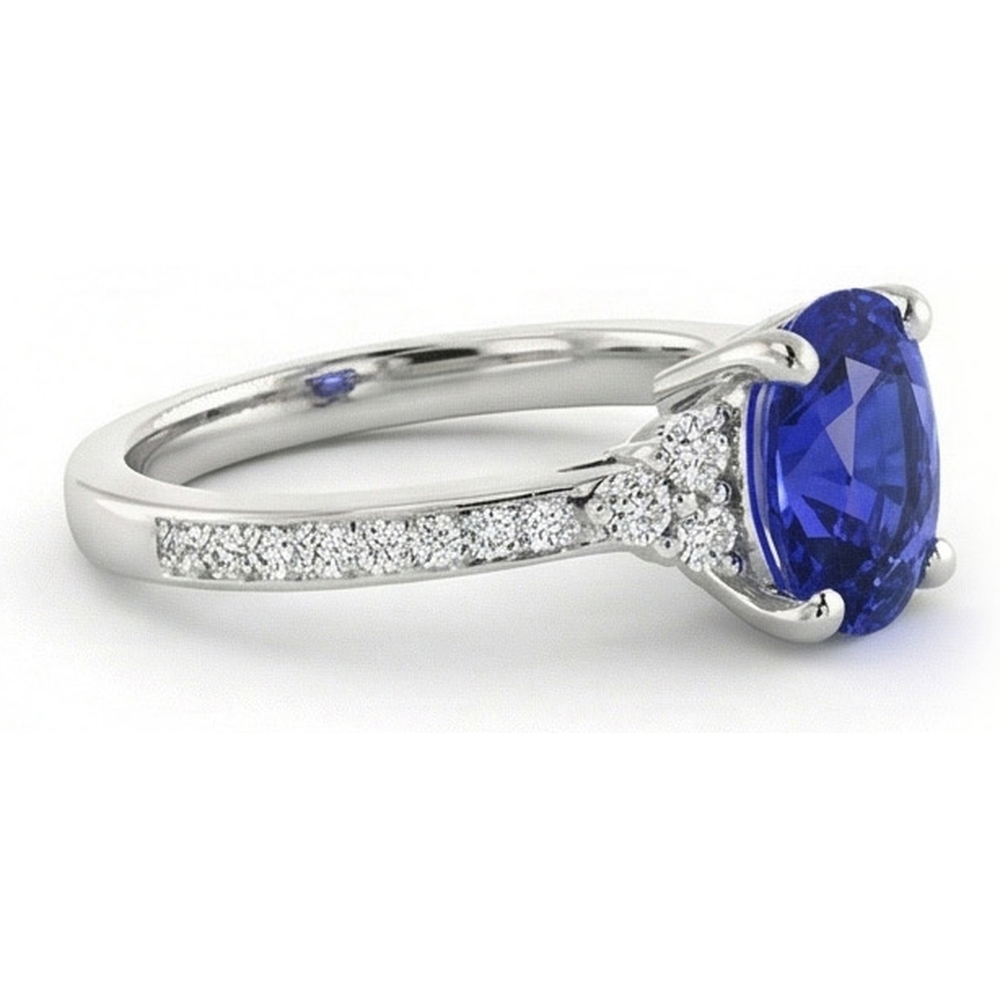 naturel oval saphir 3.50carats bague trois quarts