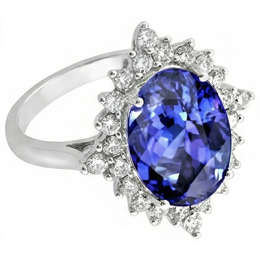 Bague de fiançailles diamant ovale tanzanite 8.50 carat bijoux en pierres précieuses neuf