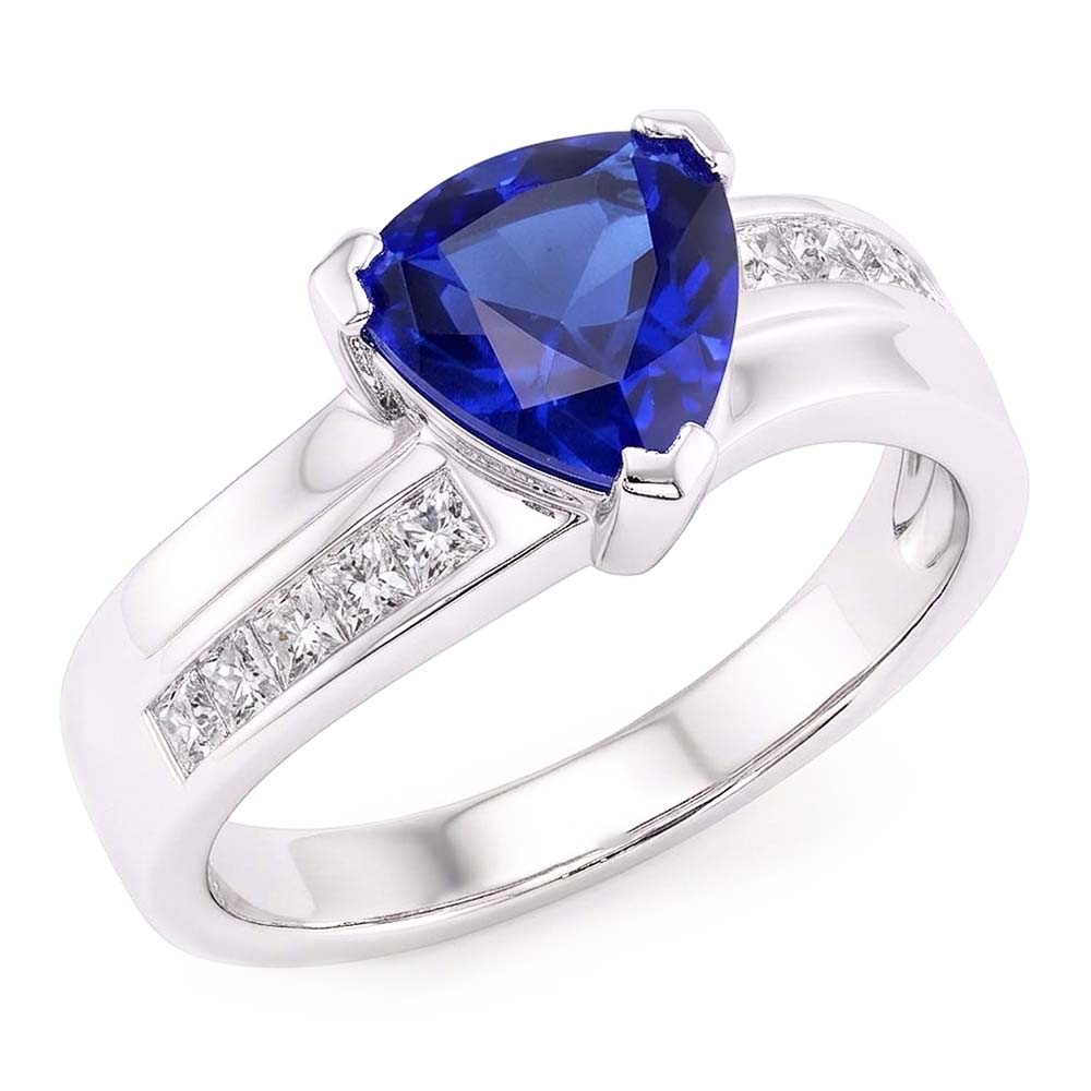 Bague de fiançailles diamant princesse saphir 2 carats serti d'accents