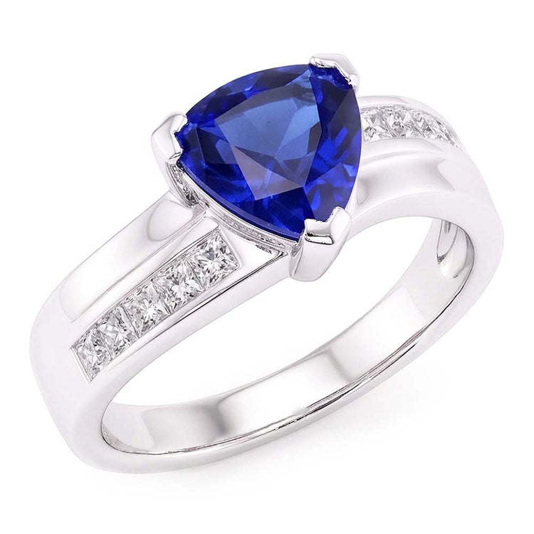 Bague de fiançailles diamant princesse saphir 2 carats serti d'accents