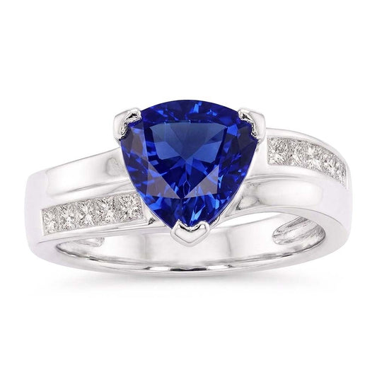 Bague de fiançailles diamant princesse saphir 2 carats serti d'accents