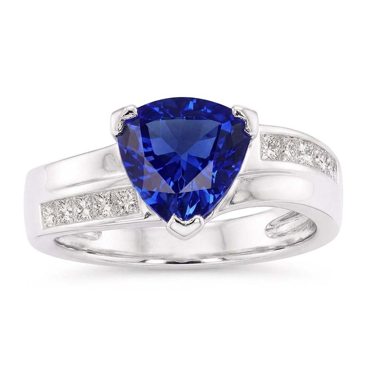 Bague de fiançailles diamant princesse saphir 2 carats serti d'accents
