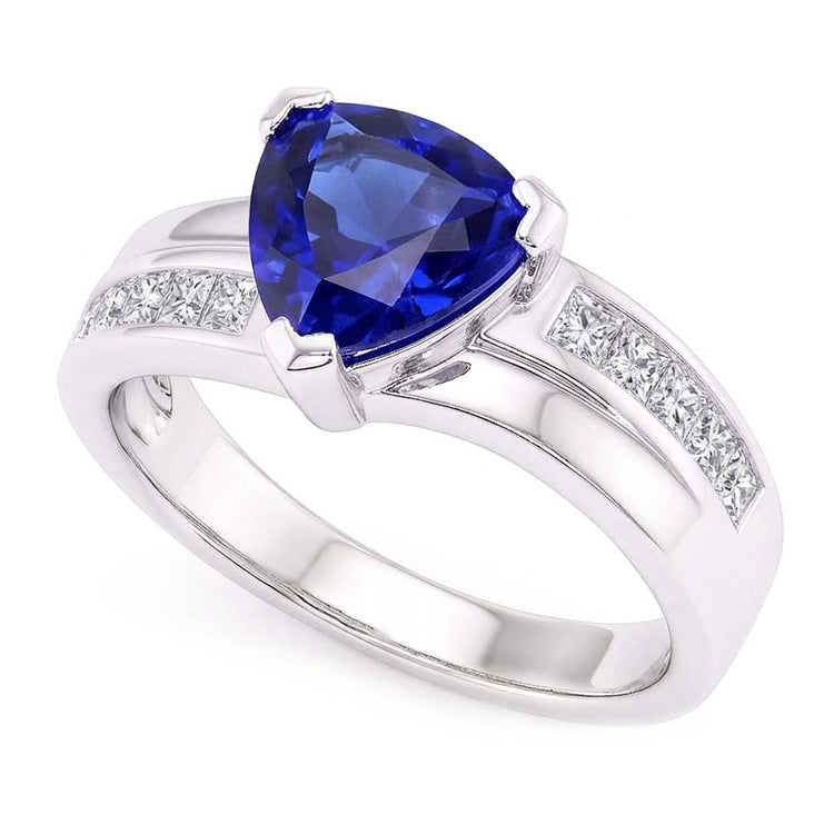 Bague de fiançailles diamant princesse saphir 2 carats serti d'accents
