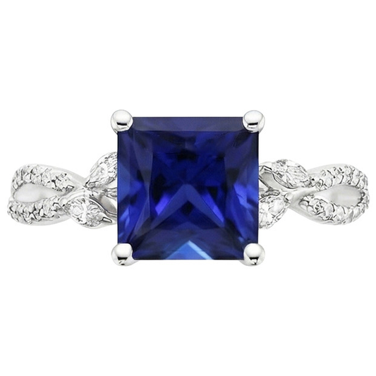 Bague de fiançailles diamant princesse saphir du Sri Lanka et accents 6 carats
