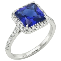 Bague de fiançailles diamant rond et saphir bleu avec accents 6 carats