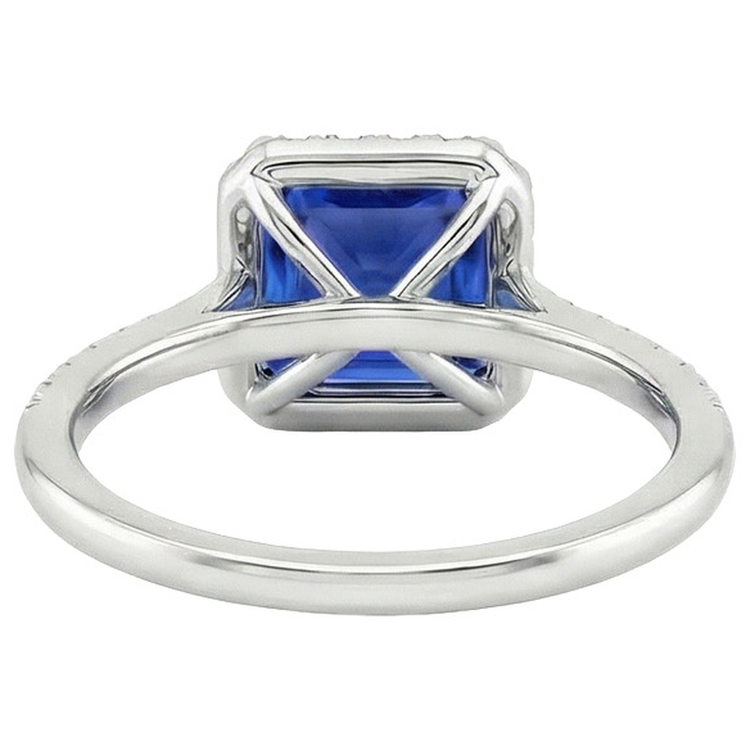 Bague de fiançailles diamant rond et saphir bleu avec accents 6 carats