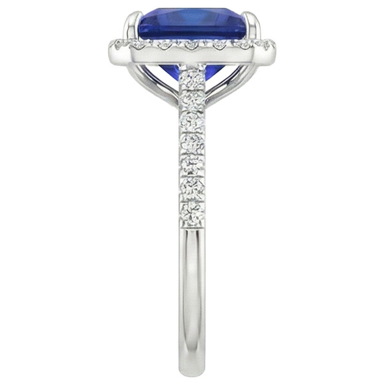 Bague de fiançailles diamant rond et saphir bleu avec accents 6 carats