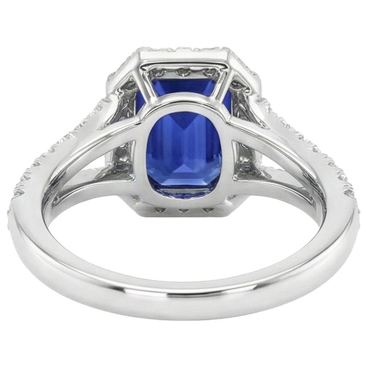 Bague de fiançailles diamant rond halo et saphir de Ceylan 11.75 carats
